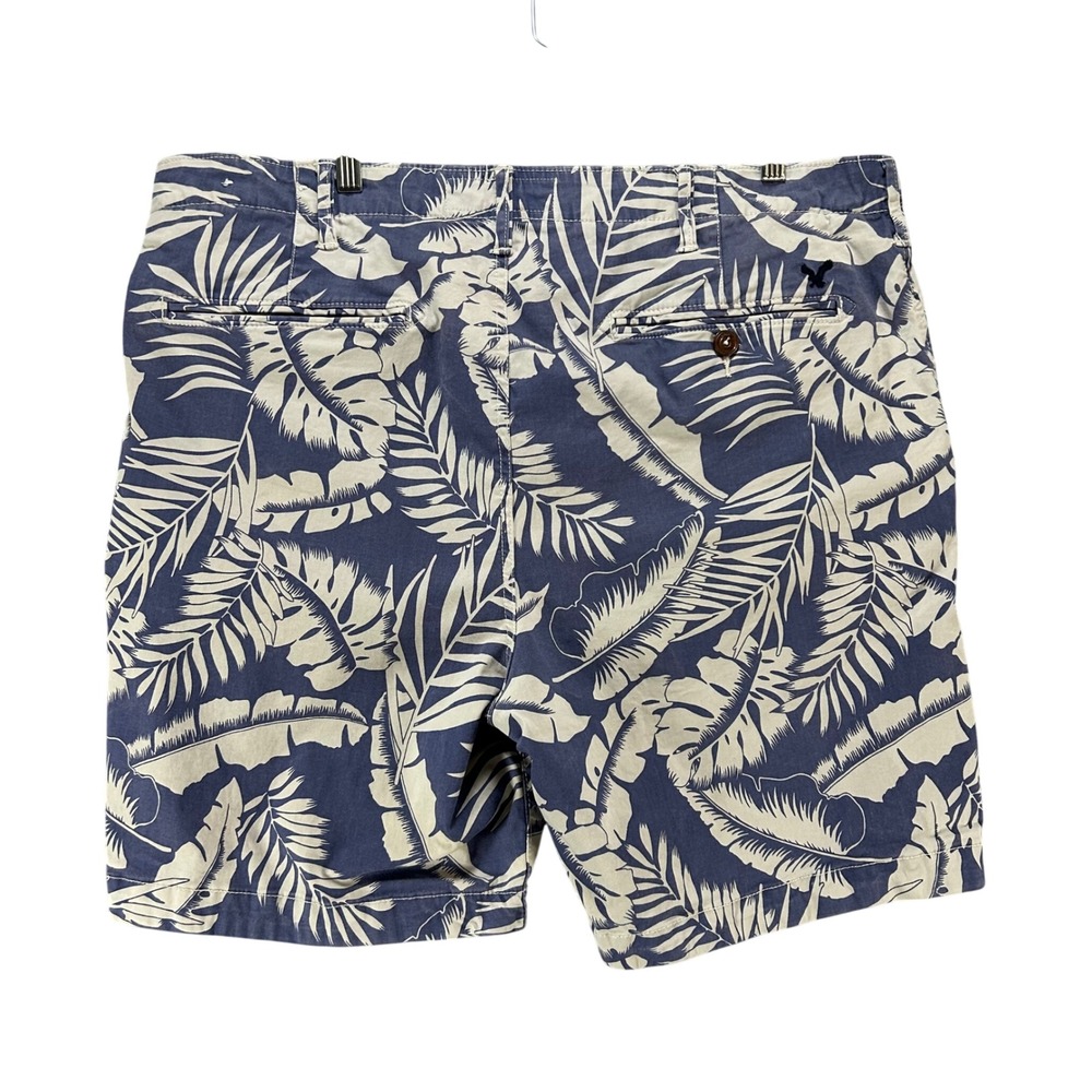 American Eagle Prep Shorts Mens 38 Blue Palm Leaf Tropical Coastal Preppy